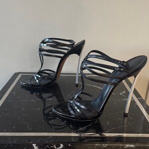 Casadei Blade Black Strappy Heels 9